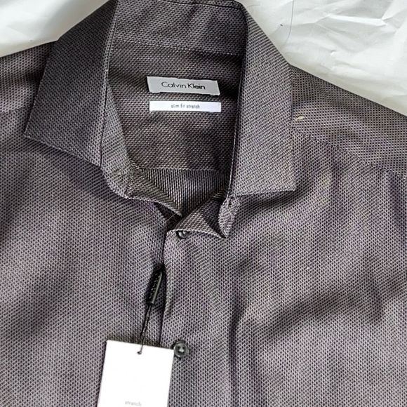 Calvin Klein slim fit stretch mens gray button down shirt size 32/33 NWT 🏷 - Picture 2 of 4